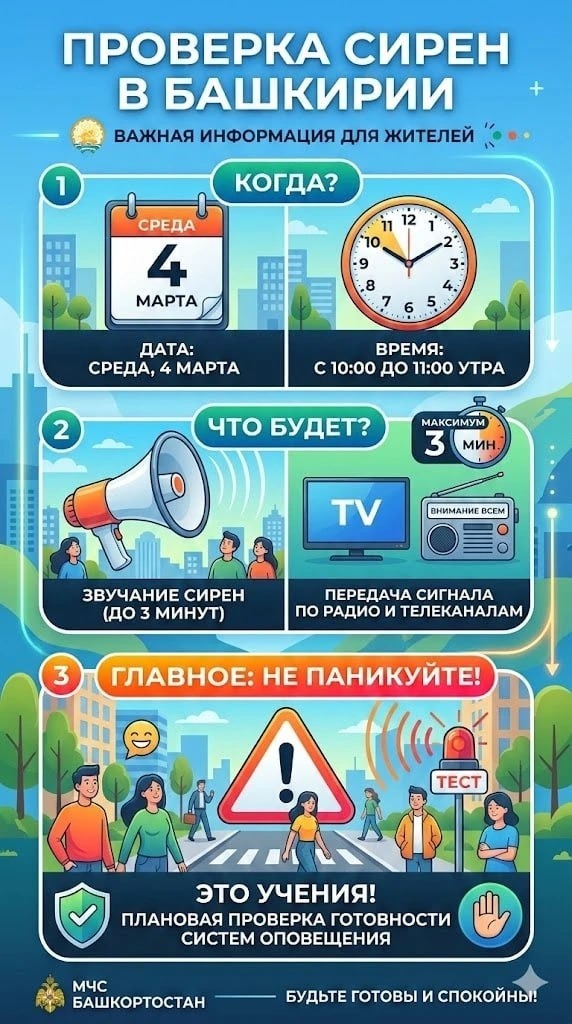 В Башкирии 4 марта зазвучат сирены